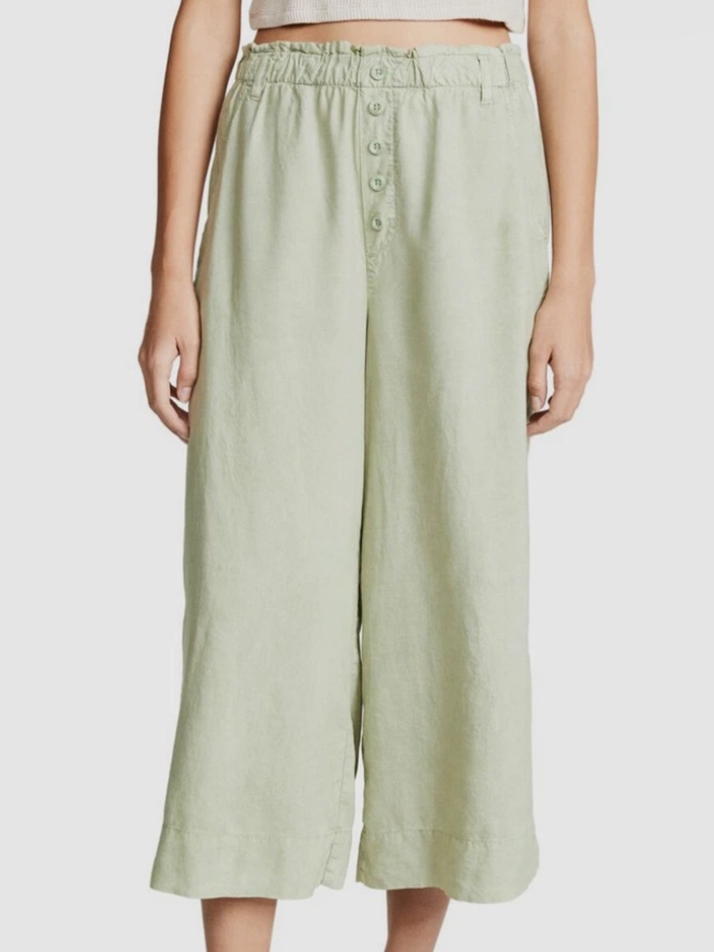 Bella Dahl Sage Green Wide Leg Cropped Pants Sz Small Lyocell Pull-on Minimalist